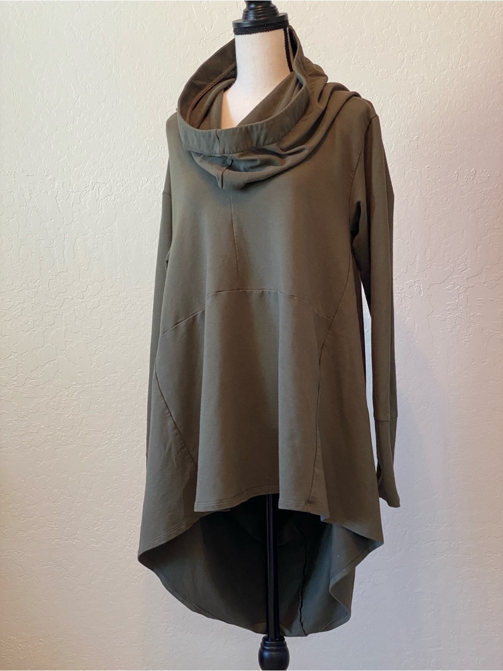Marcella NYC Women's Olive Cowl Neck High-Low Pullover Hoodie